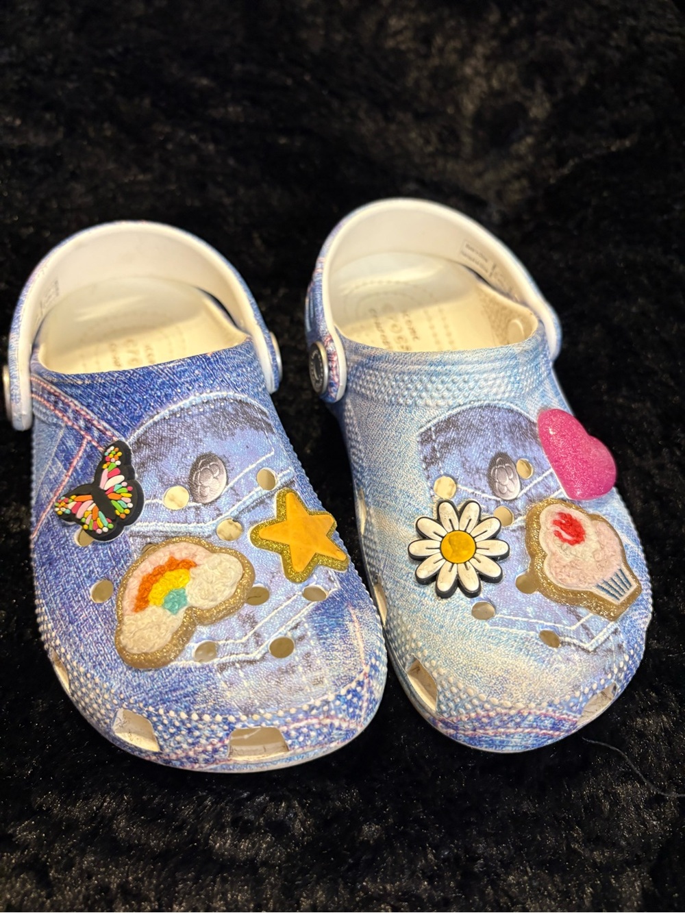 CROCS Kids Denim-Print Clogs with Colorful Charms